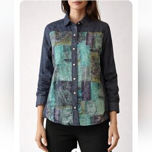 Artisan De Luxe Patchwork Jean Shirt | Size Small | Pearl Snap Button Top | NWTS